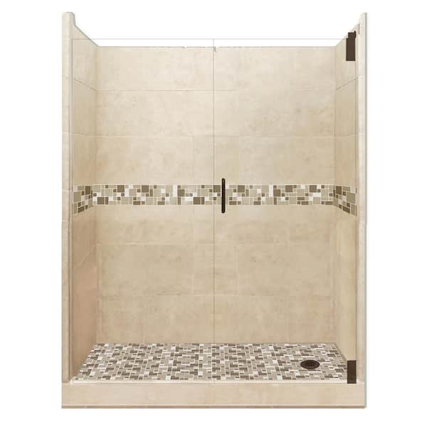 American Bath Factory Tuscany Grand Hinged 30 in. x 60 in. x 80 in. Right Drain Alcove Shower Kit in Brown Sugar and Old Bronze Hardware