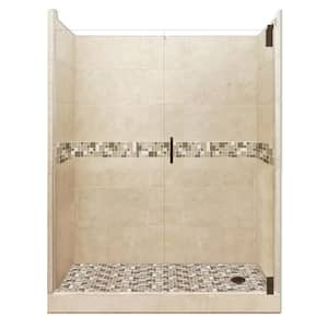 Tuscany Grand Hinged 36 in. x 60 in. x 80 in. Right Drain Alcove Shower Kit in Brown Sugar and Old Bronze Hardware