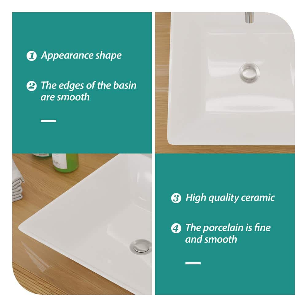 16'' White Ceramic Square Bathroom Vessel Sink