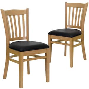 Black Vinyl Seat/Natural Wood Frame Restaurant Chairs (Set of 2)