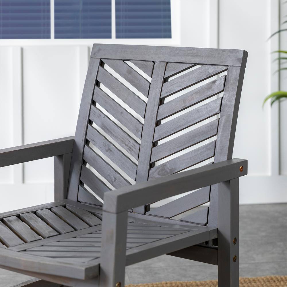 Traditional Acacia Wood Chevron Outdoor Chair Set in Gray