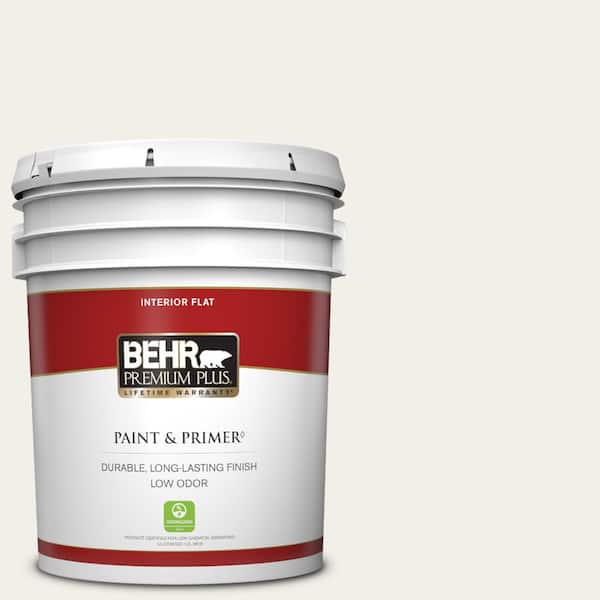 BEHR PREMIUM PLUS 5 gal. #W-F-610 White Fur Flat Low Odor Interior Paint & Primer