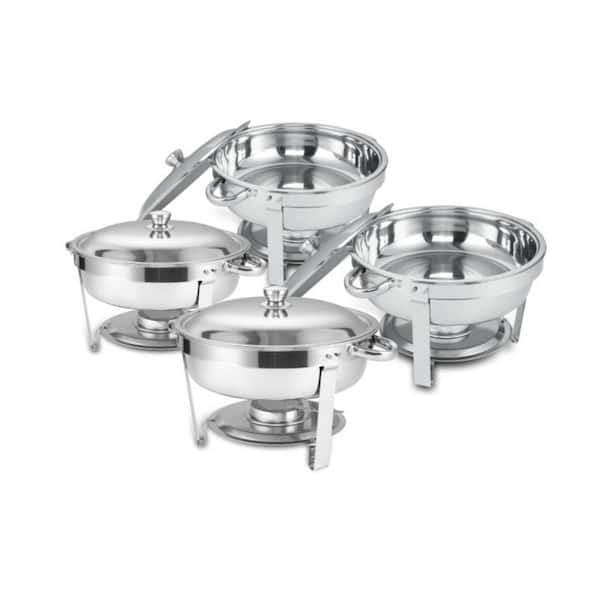 HOMEIBRO 5 QT Silver Stainless Steel Round Buffet Catering Dish (Set of 4)