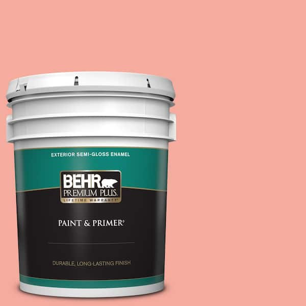 BEHR PREMIUM PLUS 5 gal. #190D-4 Rosy Outlook Semi-Gloss Enamel Exterior Paint & Primer