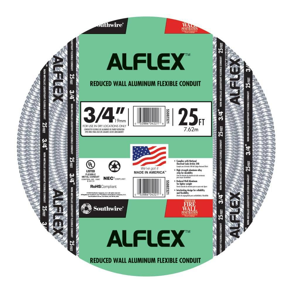 Southwire 3/4 in. x 25 ft. Alflex RWA Metallic Aluminum Flexible