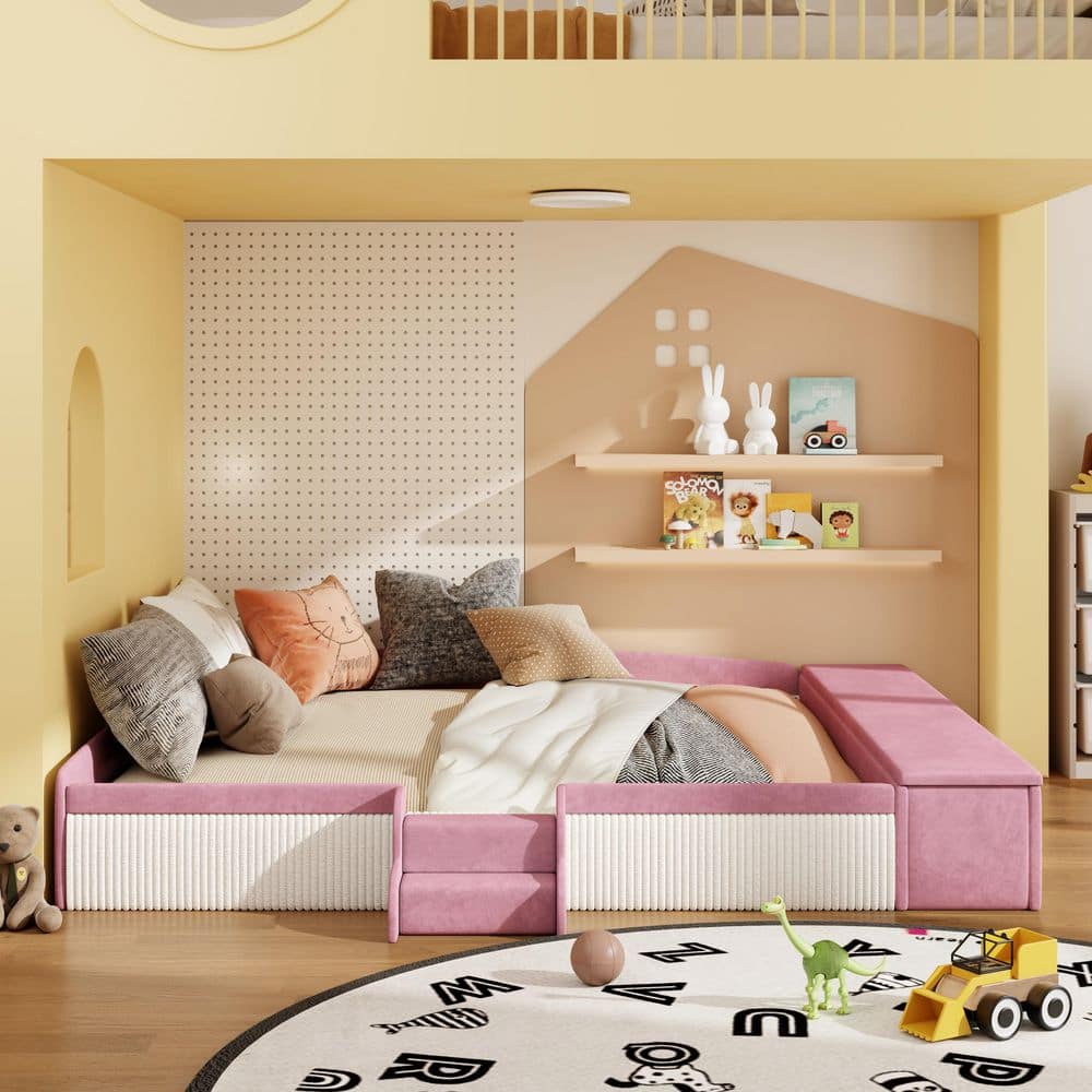 Harper & Bright Designs Velvet Pink and White Wood Frame King Size