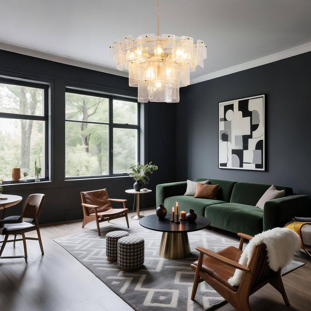 Modern Luxury 13-Light Plated Brass 4-Tiered Round Chandelier for Living Space with Rectangle Clear Seeded Glass Shades price history on PriceWatchPro