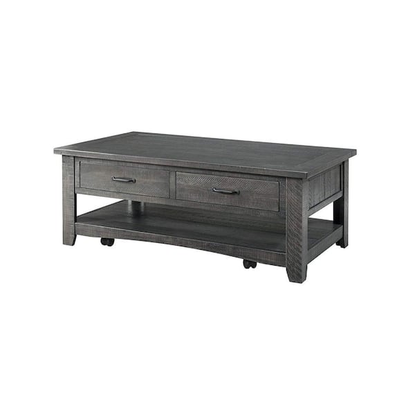 Benjara 28 in. Gray Rectangle Wood Top Coffee Table with 2 Drawers