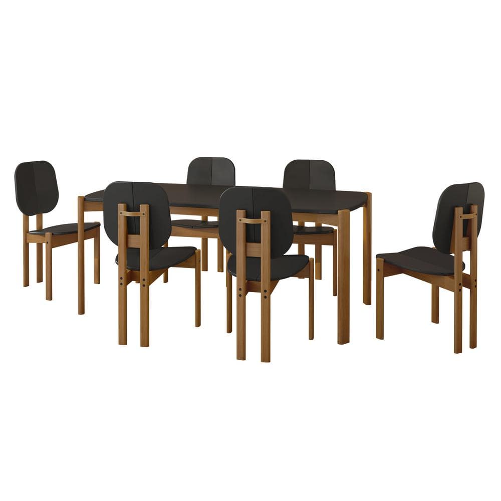 Gales Black and Eucalyptus Wood 7-Piece Rectangular Dining Set