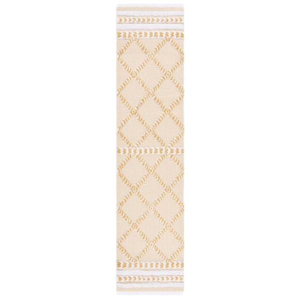Augustine 2 X 9 Gold/Ivory Geometric Runner Rug