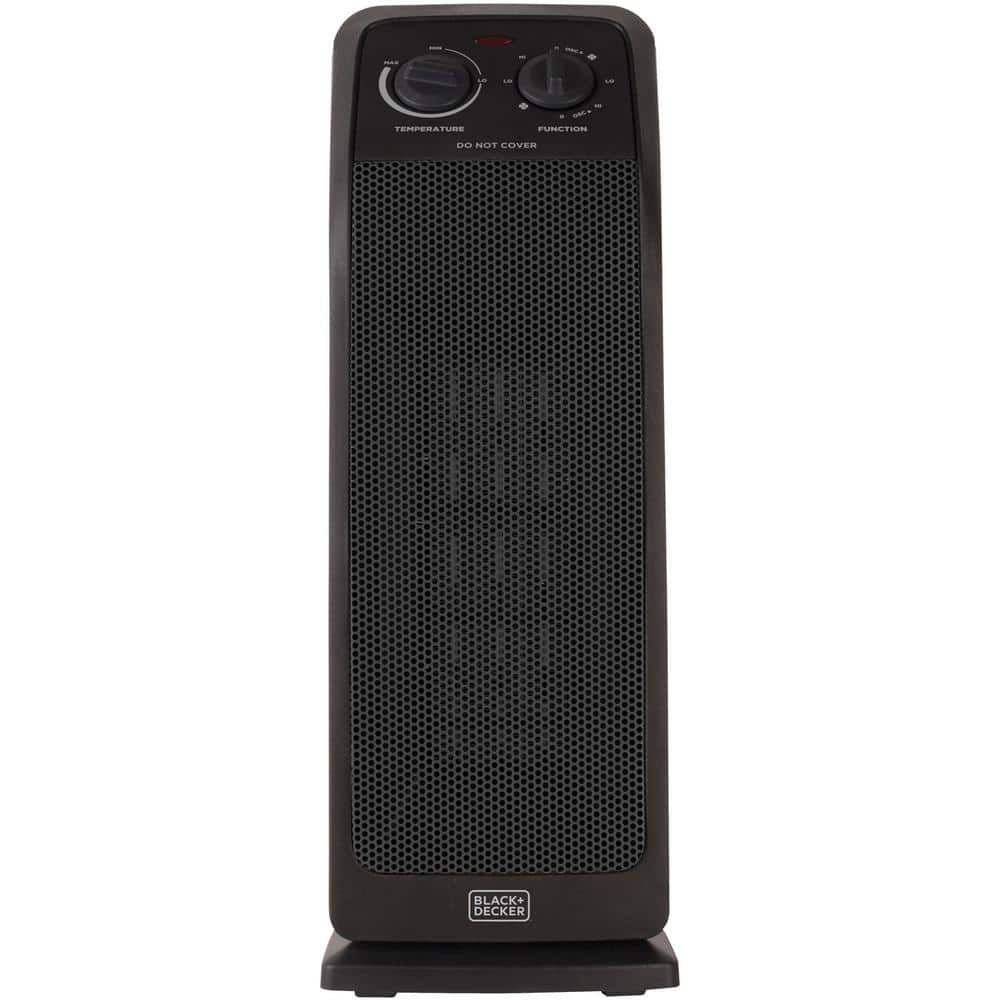 Black Ceramic Electric Tower Heater with Adjustable Thermostat