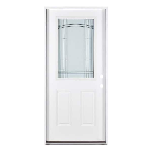 Unbranded 37.5 in. x 81.5 in. Left-Handed Zinc Decorative Glass Flange Pre-Suspended Fiberglass Front Door Slab