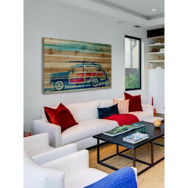 PARVEZ MICHEL INC 30 in. H x 45 in. W "Surf Day" by Parvez Taj Printed Natural Pine Wood Wall Art