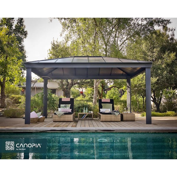 Dallas 12 ft. x 16 ft. Gray/Gray Opaque Outdoor Gazebo with Insulating and Sleek Roof Design