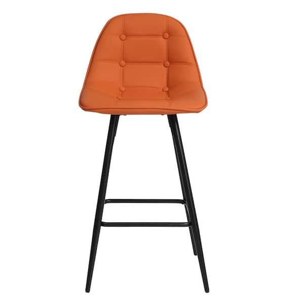 Unbranded Modern Metal Outdoor Bar Stool with Back and Footrest, Counter Height Bar stools with Brown Cushion for Kitchen (2-Pack)