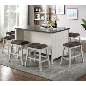 Lindred 7-Piece Off-White and Dark Gray Counter Height Table Set