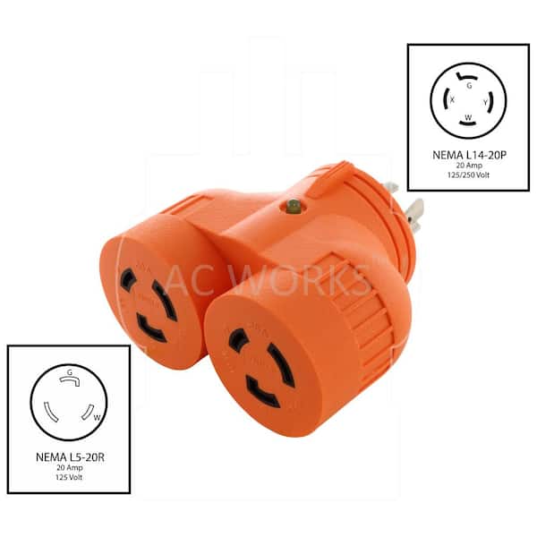 20 Amp NEMA L14-20P to 20 Amp NEMA L6-20R Generator Outlet Adapter by AC WORKS® 