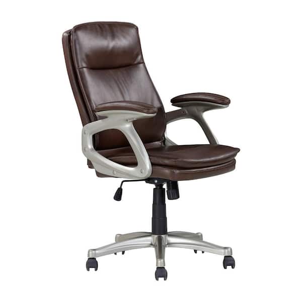 Benjara Faux Leather 360 Degree Swivel Ergonomic Office Gaming Chair in Silver and Brown with Arms