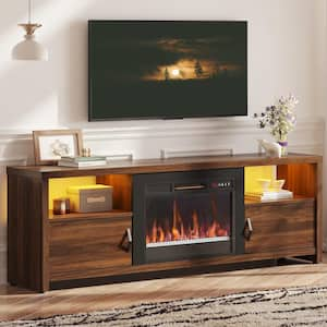 70.87 in. Walnut Electric Fireplace TV Stand Fits TV's Up to 75 in. LED Entertainment Center with Cabinets