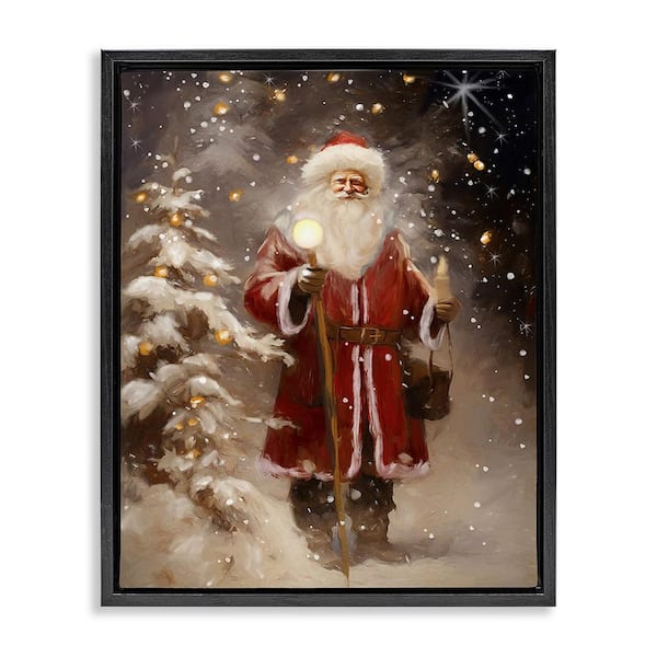 Stupell Industries Santa in Snowy Night Scene by Ramona Murdock 1-Piece Floater Frame Graphic Print People Poster Art Print 31 in. x 25 in.