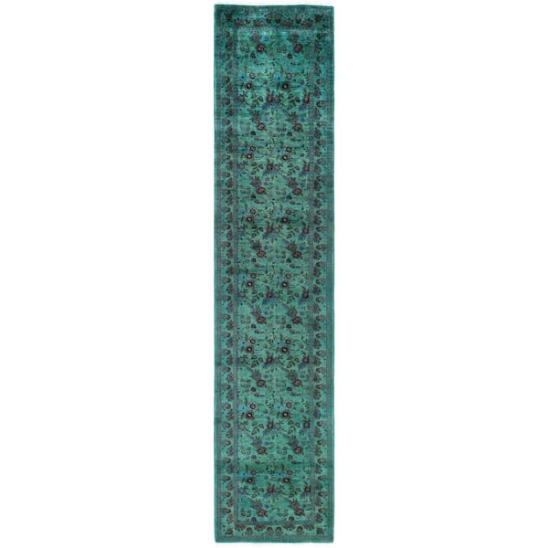 Overdyed Green 3 x 12 Solid Wool Indoor Runner Rug