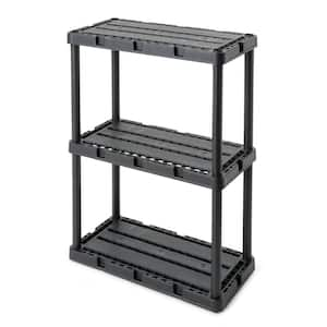 3 Shelf Knect-A-Shelf Solid Light Duty Storage Unit, W 12 in. x H 33 in. x D 24 in., Black 4 Pack