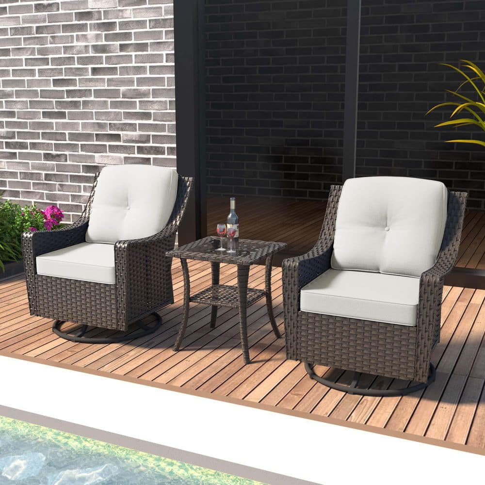 Swivel Wicker Outdoor Lounge Chair with Beige Cushions (3-Pack) price history on PriceWatchPro