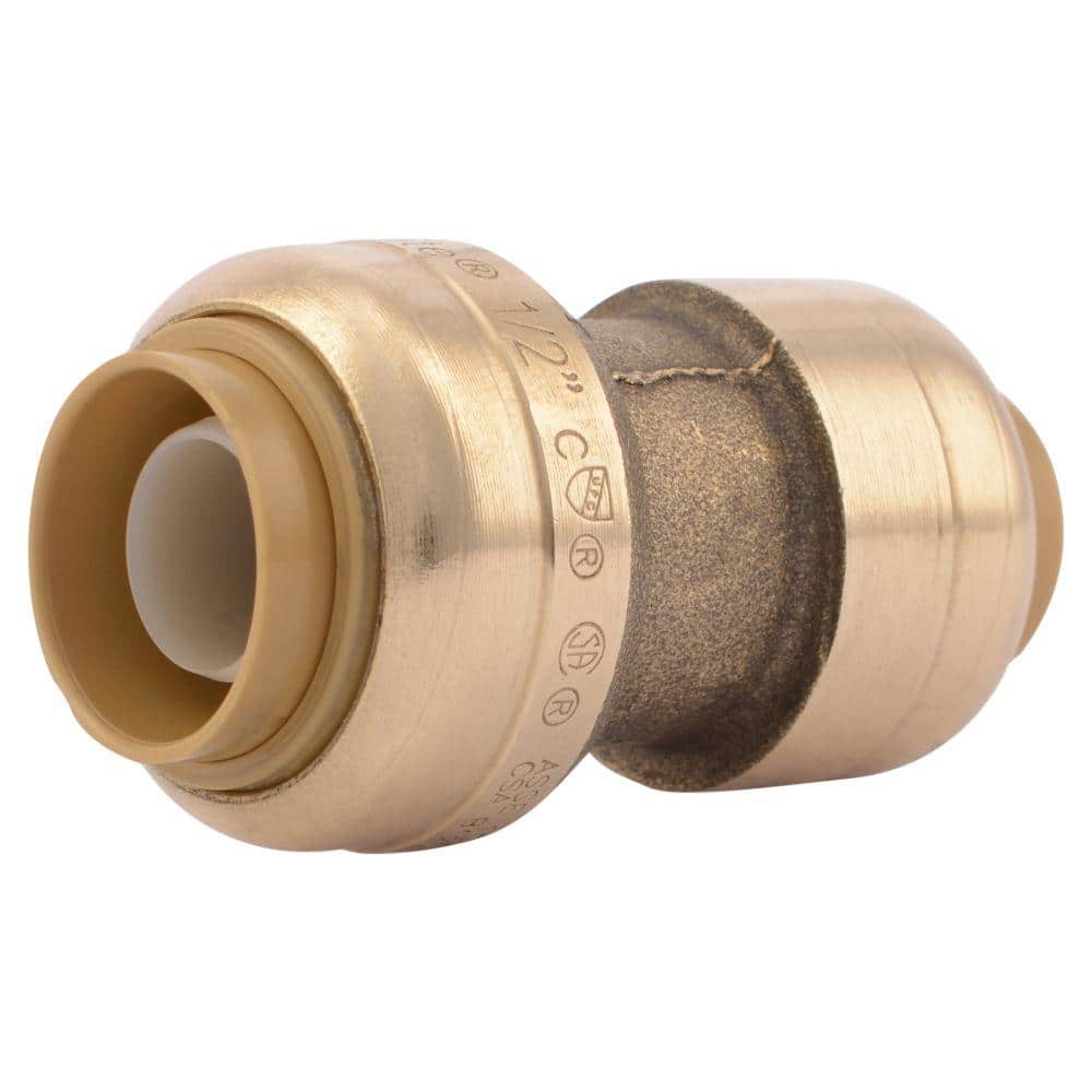 1/2" x 3/8" Sharkbite Style Push-Fit Lead-Free Brass Reducing Coupling Fitting 