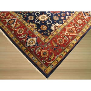 Navy 8 ft. x 10 ft. Hand-Knotted Wool Traditional Super Mahal Area Rug