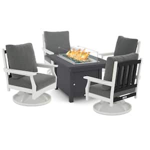 Cortina 25 in.(H) x 45 in.(W)Gray 5-Piece Plastic Patio Fire Pit, Two Tone Swivel Deep Seating Set with Gray Cushions