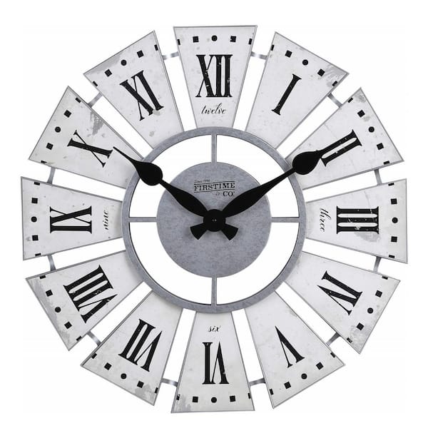 Unbranded 24 in. Numeral Windmill Aged White Wall Clock, Large Vintage Decor