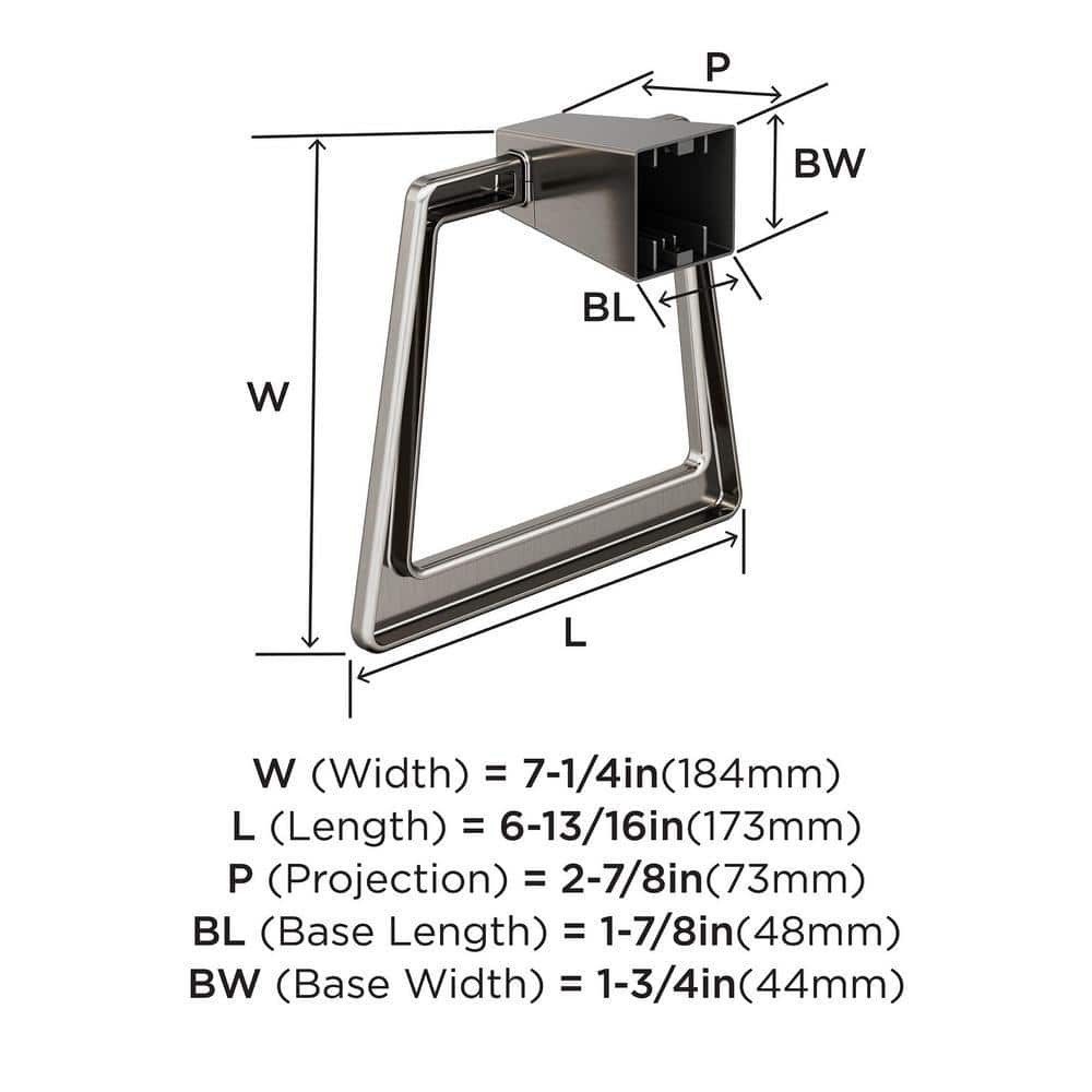 Brushed Nickel 6-13/16 Inch Geometric Wall Mounted Towel Ring