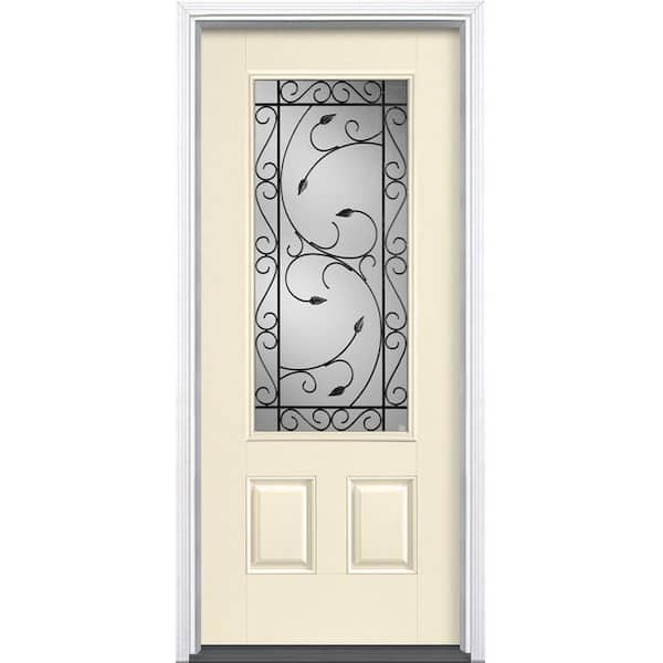 Masonite 36 in. x 80 in. Pergola Golden Haystack 3/4 Lite Right-Hand Painted Smooth Fiberglass Prehung Front Door with Brickmold