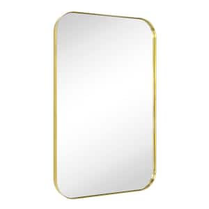 Mid-Century 24 in. W x 36 in. H Rectangular Stainless Steel Framed Wall Mounted Bathroom Vanity Mirror in Brushed Gold