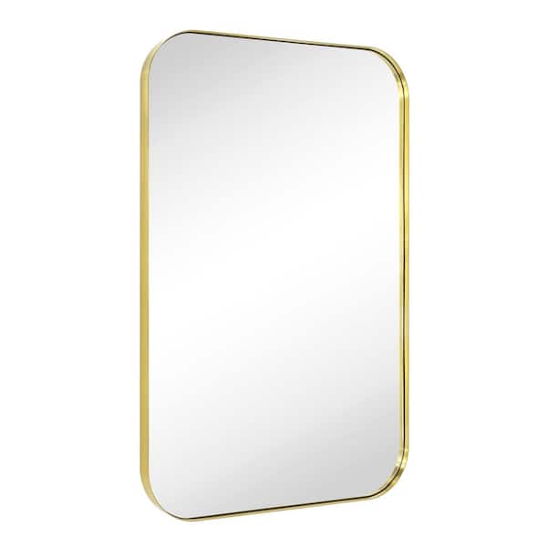 Mid-Century 24 in. W x 36 in. H Rectangular Stainless Steel Framed Wall Mounted Bathroom Vanity Mirror in Brushed Gold