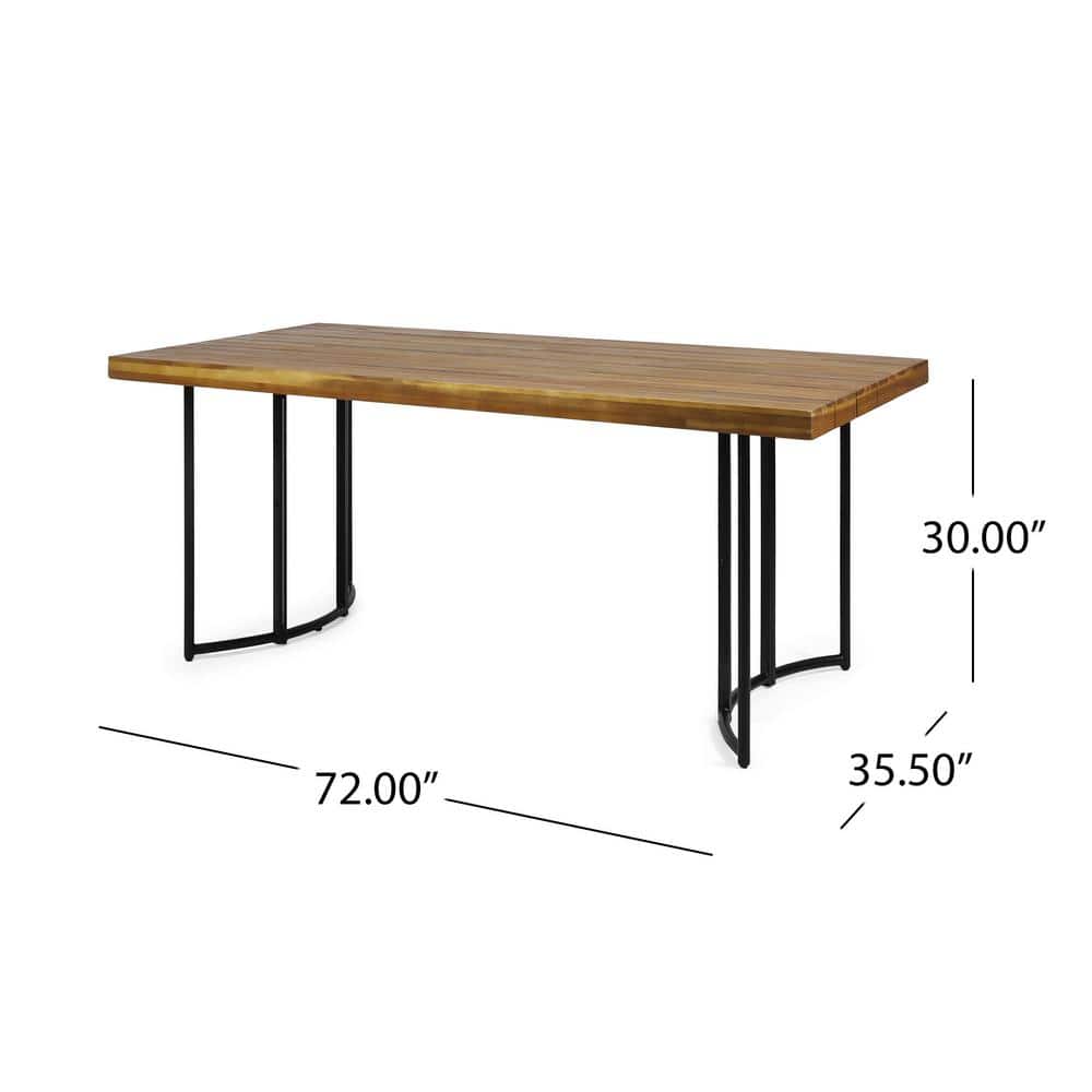Elegant Teak and Black Acacia Wood 72" Outdoor Dining Table