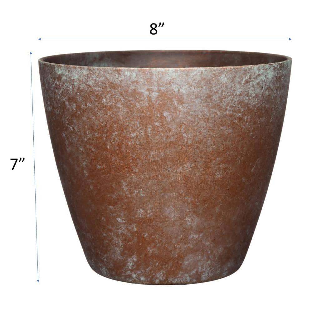 Vogue 8" Weathered Copper Resin Round Planter Pot