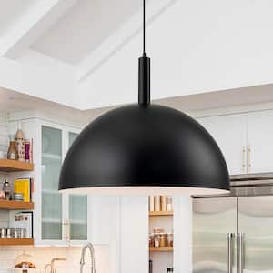 1-Light Black Industrial Farmhouse Dome Kitchen Island Pendant Light with Metal Shade