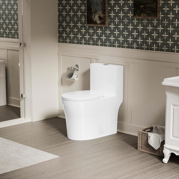 12 in. 1-piece 0.8/1.28 GPF Dual Flush Round Toilet in White Toilet Seat Included