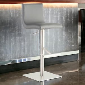 Charlie 31.89 in. Gray Low Back Metal Bar Stool with Faux Leather Seat