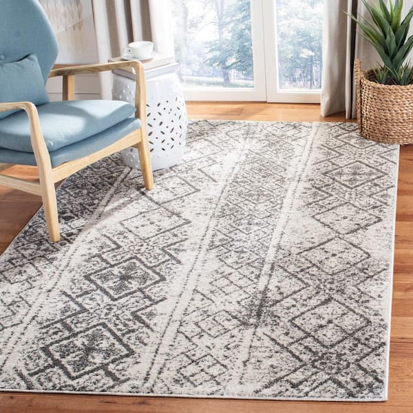 Adirondack 3 ft. x 4 ft. Silver/Black Border Striped Area Rug