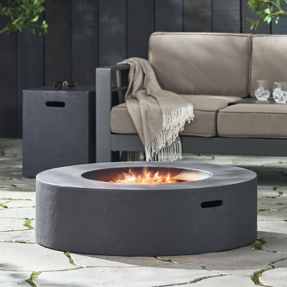 Circular Dark Gray Magnesium Oxide Gas Fire Pit Table