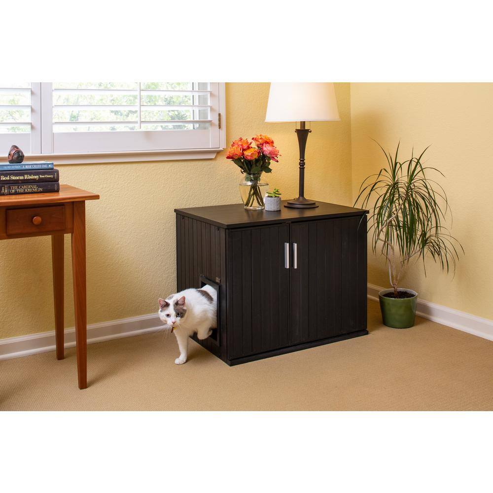 Espresso Black Freestanding Plastic Litter Box Enclosure Table