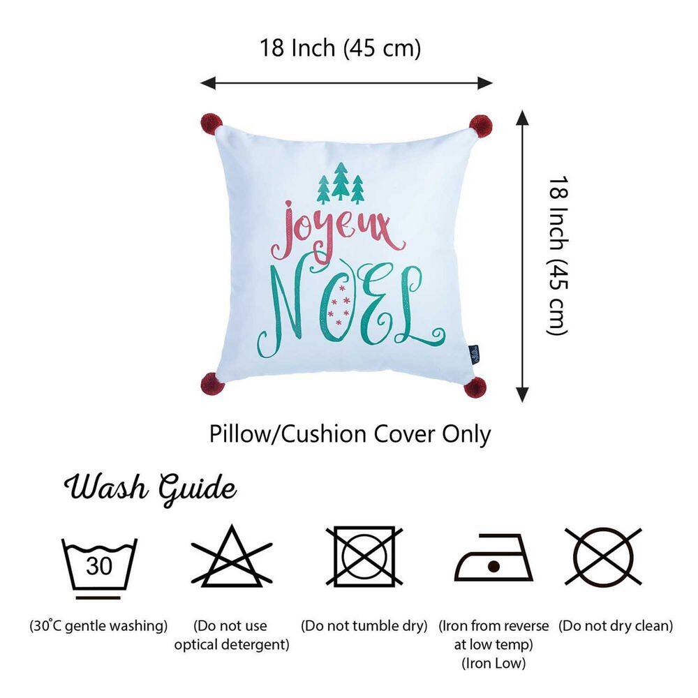 Christmas Joyeux Noel White and Red Throw Pillow Cover with Pompoms