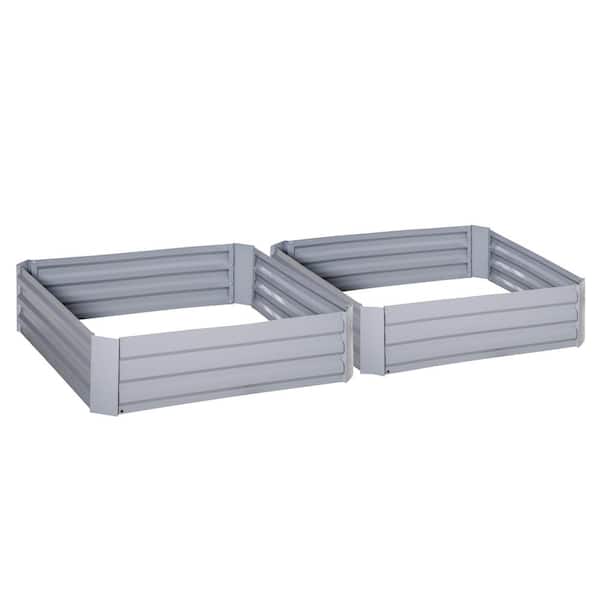 Outsunny 39 in. W x 39 in. D x 12 in. H Grey Steel Raised Garden Bed (Set of 2)