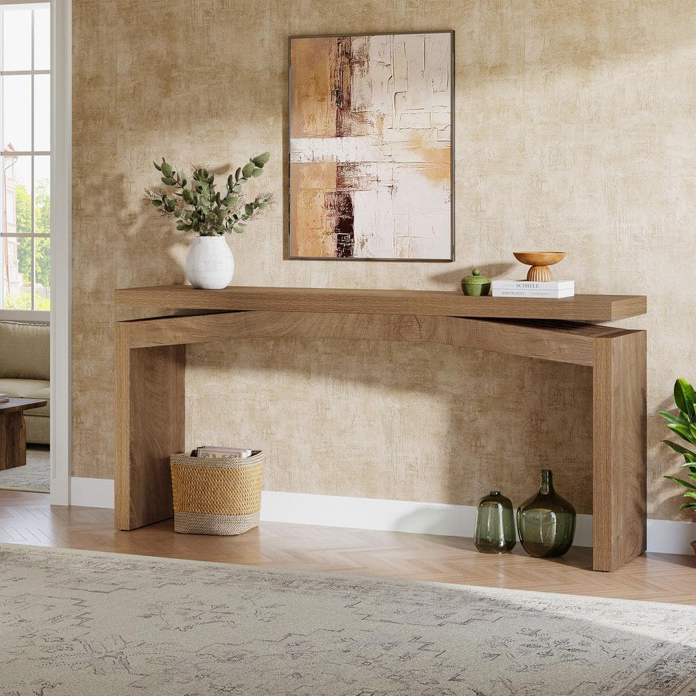 TRIBESIGNS WAY TO ORIGIN Benjamin 63 in. Brown Rectangle Wood Console Table for Entryway, Long Entry Table for Hallway, Foyer, Living Room