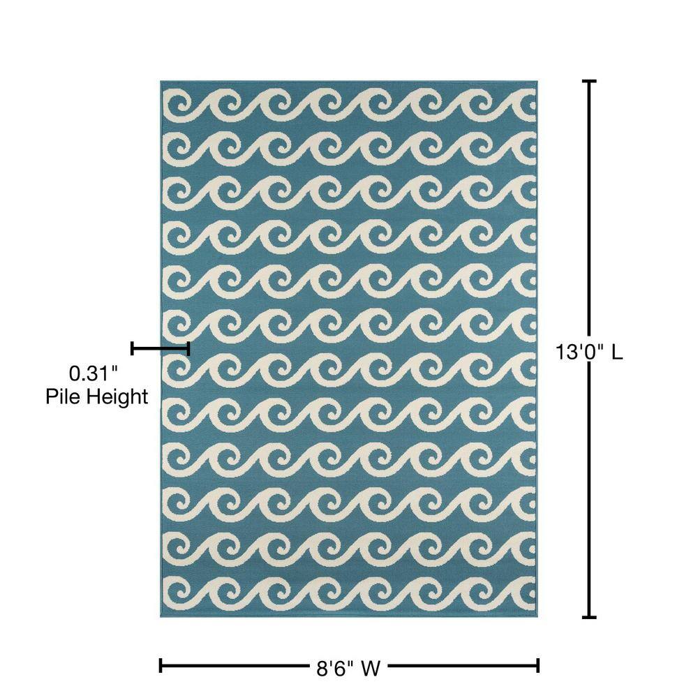 Capri Blue and White Geometric 8'6" x 13' Synthetic Rug