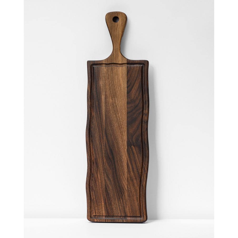 1-Piece Elegant Walnut Wood and Charcuterie Board with Handle-Reversible wi