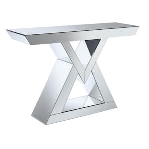 Terecita 47.25 in. Clear Mirror Rectangle Glass Console Table with Triangle Base