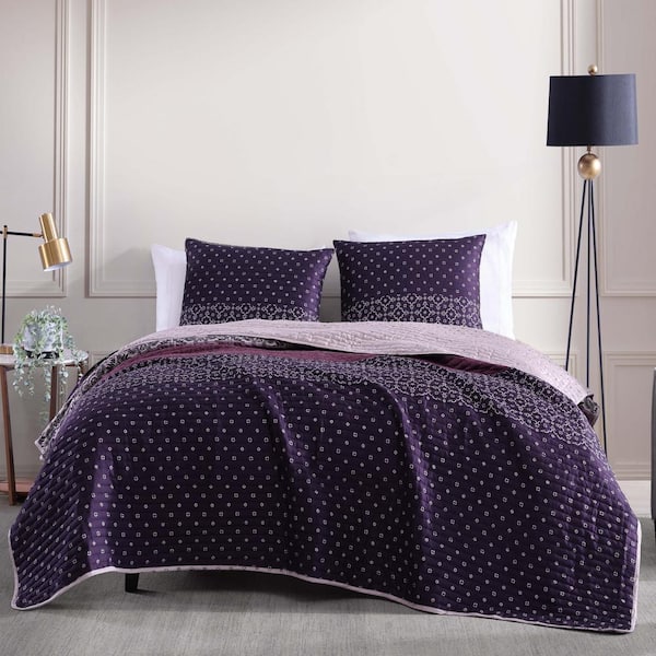 BEBEJAN Cordon Purple 100% Cotton 230 Thread Count 3-Piece Queen Reversible Quilt Set